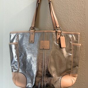 Vintage Coach Metro Metallic Leather Tote Bag and Wallet